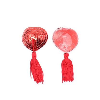 LATETOBED BDSM LINE - HEART SEQUIN NIPPLE COVER WITH TASSEL RED