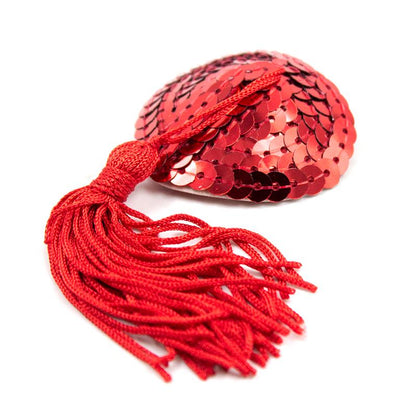 LATETOBED BDSM LINE - HEART SEQUIN NIPPLE COVER WITH TASSEL RED