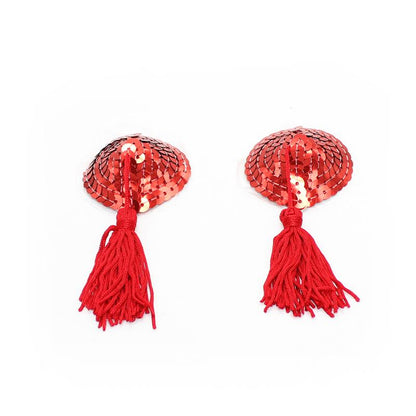 LATETOBED BDSM LINE - HEART SEQUIN NIPPLE COVER WITH TASSEL RED
