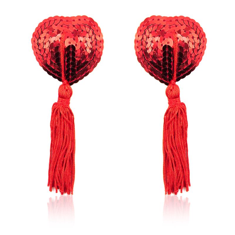 LATETOBED BDSM LINE - HEART SEQUIN NIPPLE COVER WITH TASSEL RED
