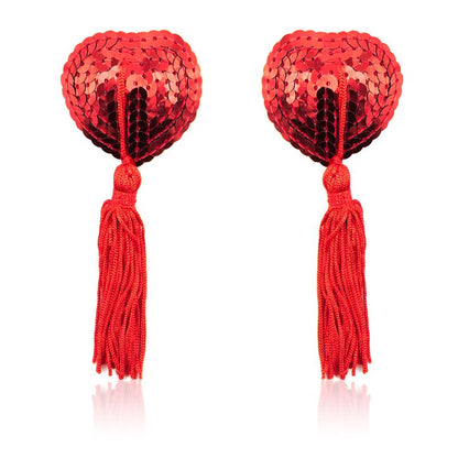 LATETOBED BDSM LINE - HEART SEQUIN NIPPLE COVER WITH TASSEL RED