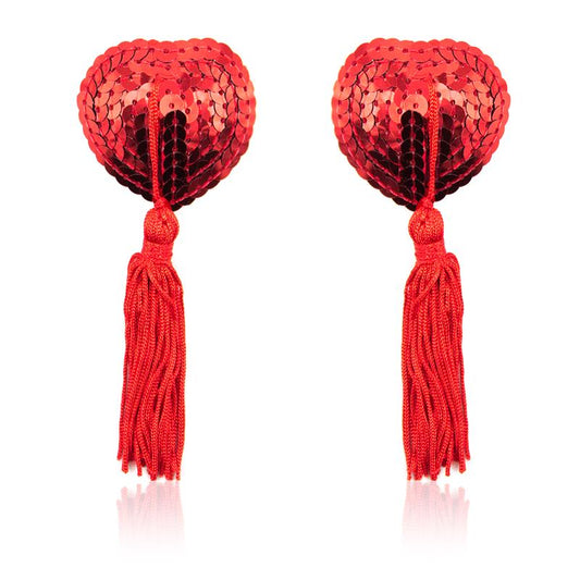 LATETOBED BDSM LINE - HEART SEQUIN NIPPLE COVER WITH TASSEL RED