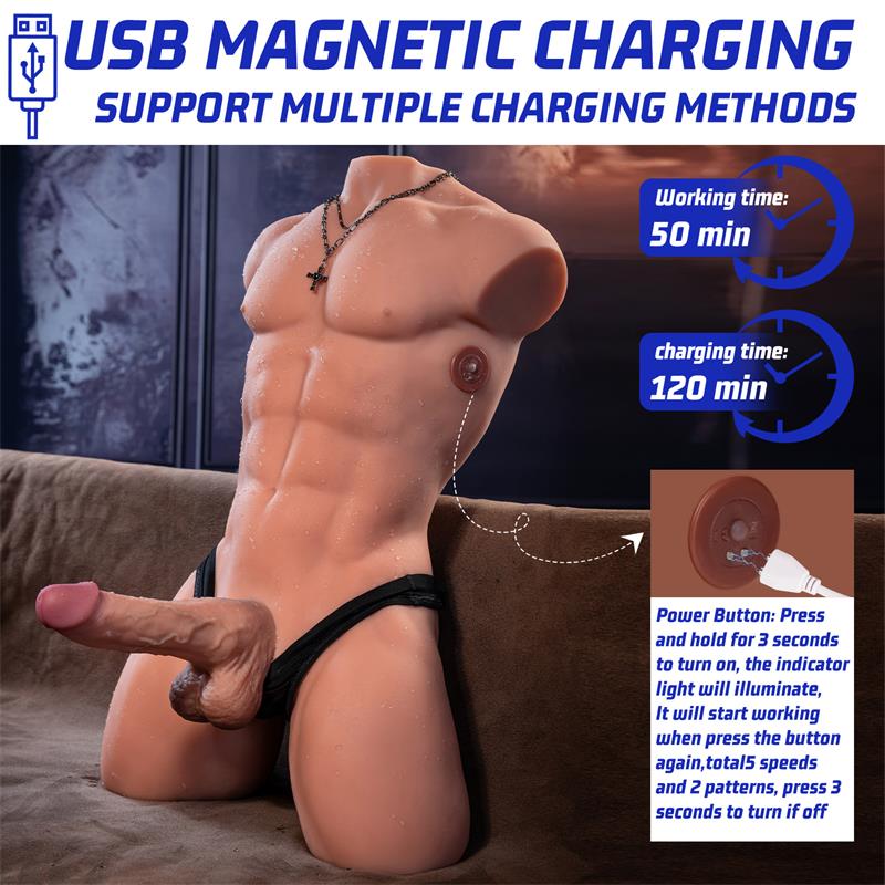 XISE - HENRY TORSO WITH DETACHABLE DILDO, THRUSTING AND APP 15.7 KG