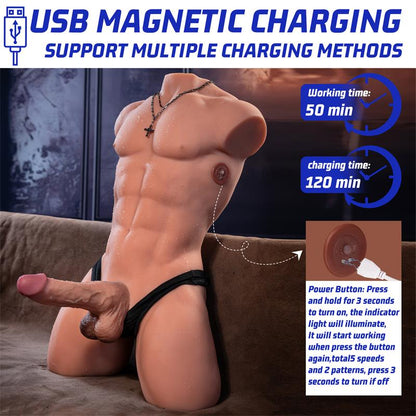 XISE - HENRY TORSO WITH DETACHABLE DILDO, THRUSTING AND APP 15.7 KG