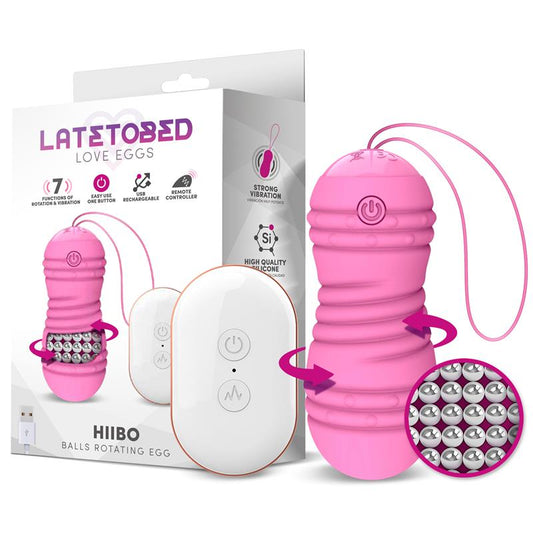 LATETOBED - HIIBO VIBRATING AND ROTATING EGG WITH REMOTE CONTROL USB SILICONE PINK