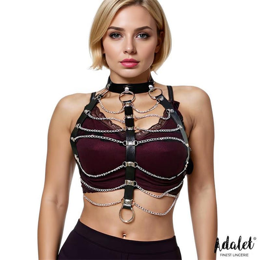 ADALET LINGERIE - HILDA VEGAN LEATHER CHEST HARNESS WITH CHAIN ONE SIZE