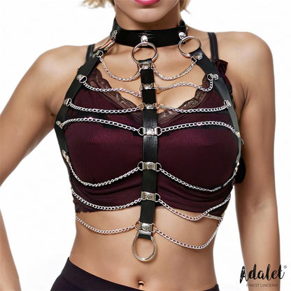 ADALET LINGERIE - HILDA VEGAN LEATHER CHEST HARNESS WITH CHAIN ONE SIZE