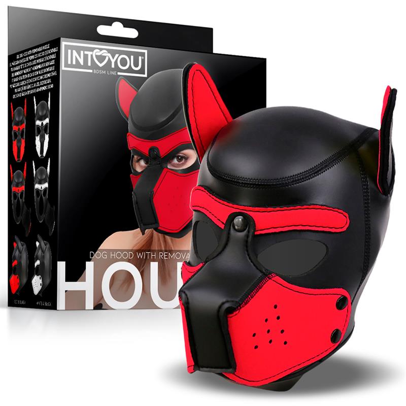 INTOYOU BDSM LINE - HOUND DOG HOUND WITH REMOVABLE MUZZLE NEOPRENE BLACK/RED ONE SIZE