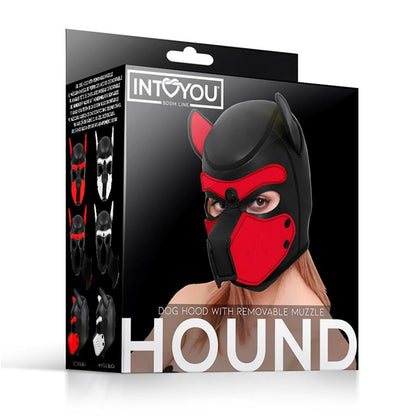 INTOYOU BDSM LINE - HOUND DOG HOUND WITH REMOVABLE MUZZLE NEOPRENE BLACK/RED ONE SIZE
