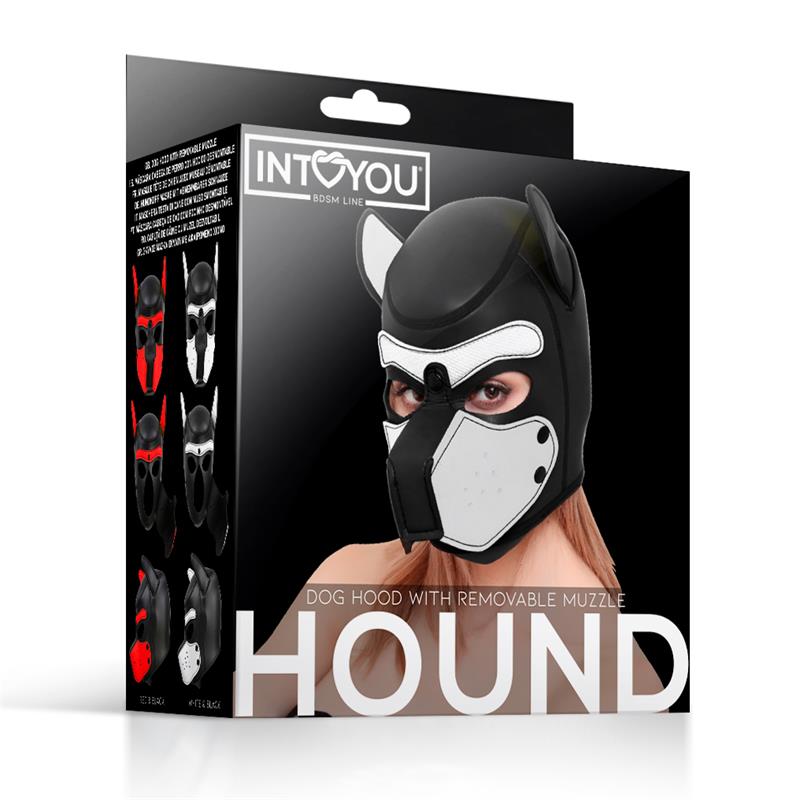 INTOYOU BDSM LINE - HOUND NEOPRENE DOG HOOD WITH REMOVABLE MUZZLE WHITE/BLACK ONE SIZE