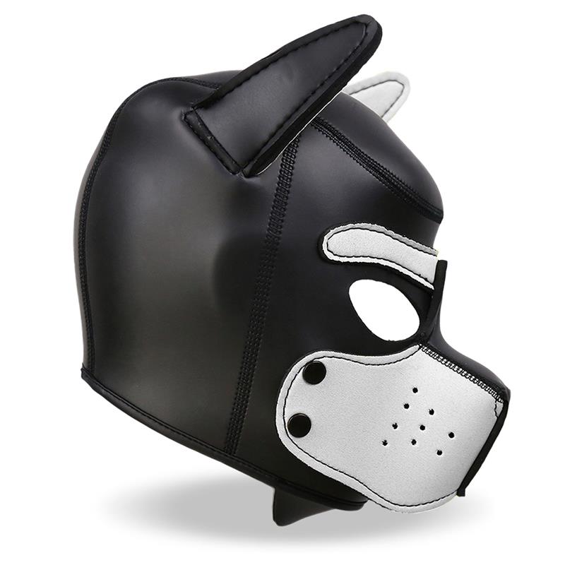 INTOYOU BDSM LINE - HOUND NEOPRENE DOG HOOD WITH REMOVABLE MUZZLE WHITE/BLACK ONE SIZE