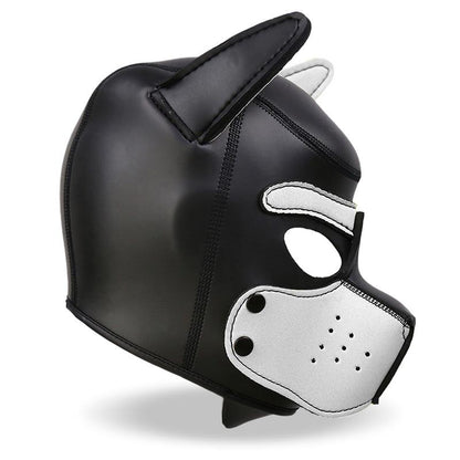INTOYOU BDSM LINE - HOUND NEOPRENE DOG HOOD WITH REMOVABLE MUZZLE WHITE/BLACK ONE SIZE