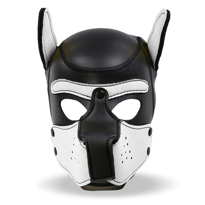 INTOYOU BDSM LINE - HOUND NEOPRENE DOG HOOD WITH REMOVABLE MUZZLE WHITE/BLACK ONE SIZE