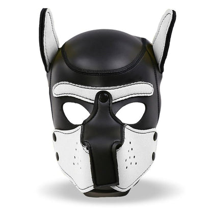INTOYOU BDSM LINE - HOUND NEOPRENE DOG HOOD WITH REMOVABLE MUZZLE WHITE/BLACK ONE SIZE