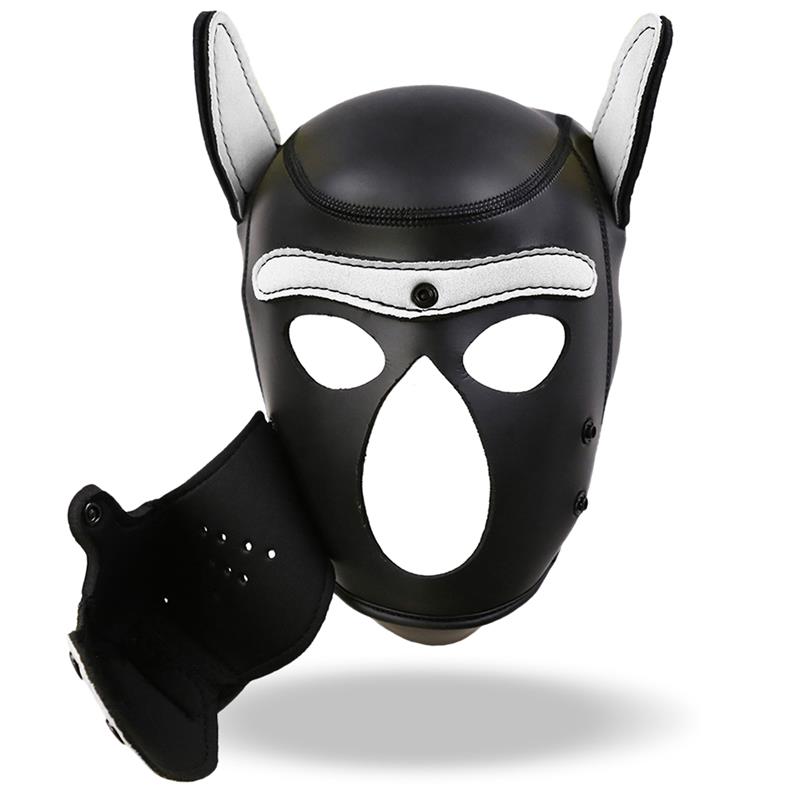 INTOYOU BDSM LINE - HOUND NEOPRENE DOG HOOD WITH REMOVABLE MUZZLE WHITE/BLACK ONE SIZE