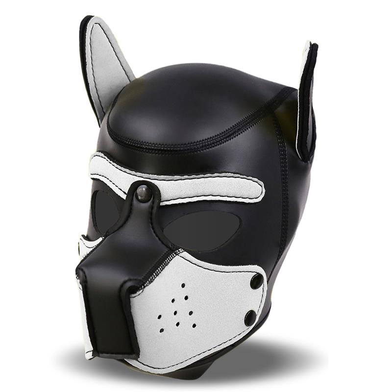 INTOYOU BDSM LINE - HOUND NEOPRENE DOG HOOD WITH REMOVABLE MUZZLE WHITE/BLACK ONE SIZE