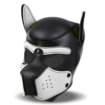 INTOYOU BDSM LINE - HOUND NEOPRENE DOG HOOD WITH REMOVABLE MUZZLE WHITE/BLACK ONE SIZE