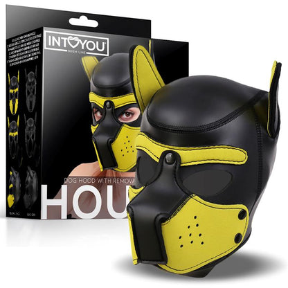 INTOYOU BDSM LINE - HOUND NEOPRENE DOG HOUND REMOVABLE MUZZLE BLACK/YELLOW ONE SIZE