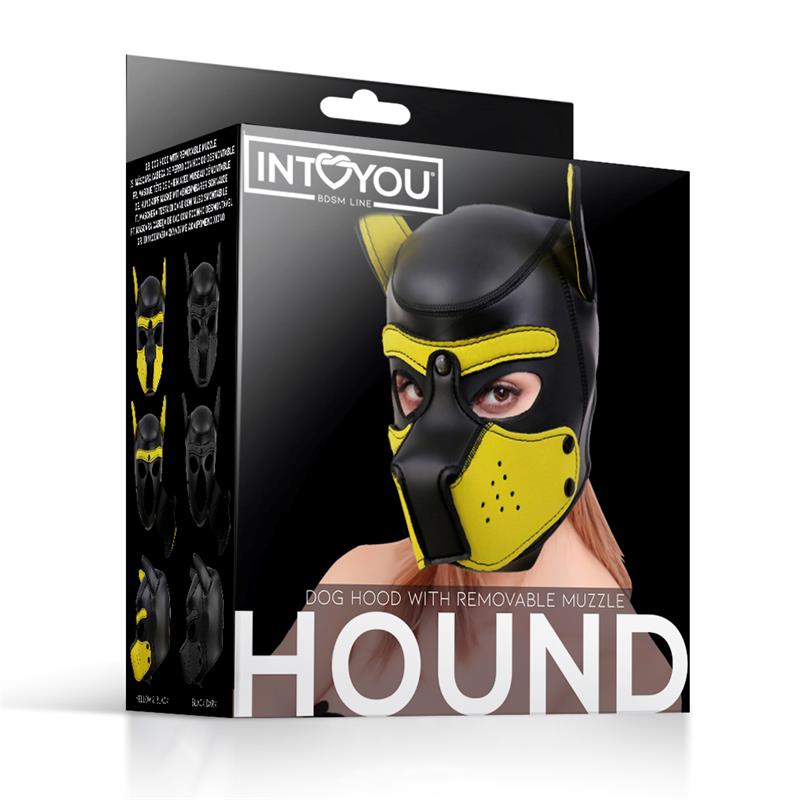 INTOYOU BDSM LINE - HOUND NEOPRENE DOG HOUND REMOVABLE MUZZLE BLACK/YELLOW ONE SIZE