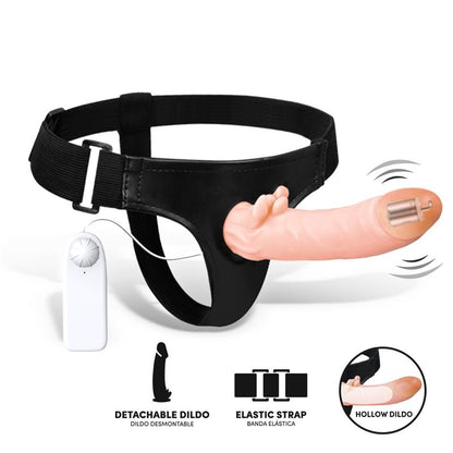 HARNESS COLLECTION LATETOBED - HYBEE MULTI-SPEED STRAP-ON WITH HOLLOW DILDO AND REMOTE CONTROL