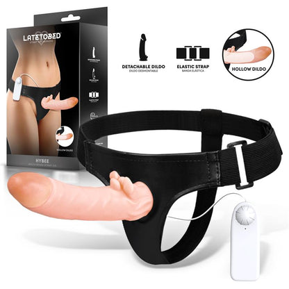 HARNESS COLLECTION LATETOBED - HYBEE MULTI-SPEED STRAP-ON WITH HOLLOW DILDO AND REMOTE CONTROL