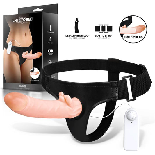 HARNESS COLLECTION LATETOBED - HYBEE MULTI-SPEED STRAP-ON WITH HOLLOW DILDO AND REMOTE CONTROL