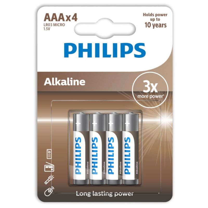 PHILIPS - ALKALINE BATTERY AAA LR03 4 PACK