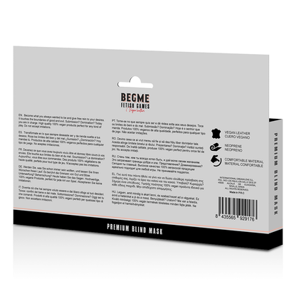 BEGME - MASQUE OBTURATEUR NOIR DE QUALITÉ SUPÉRIEURE AVEC DOUBLURE EN NÉOPRÈNE