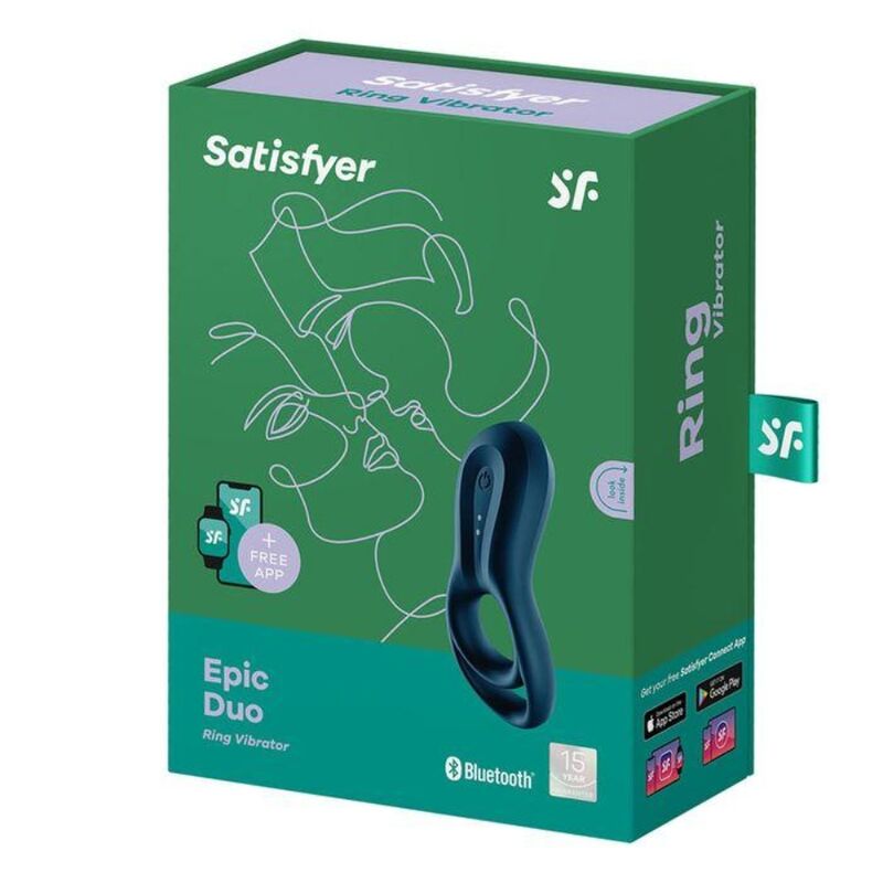 SATISFYER - APPLI VIBRATEUR À ANNEAU EPIC DUO BLEU