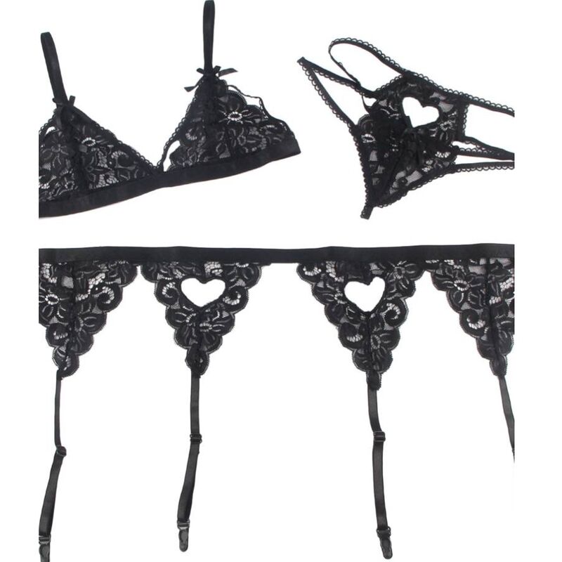 SUBBLIME - SET THREE PIECES SET BRA + GARTER BELT + THONG