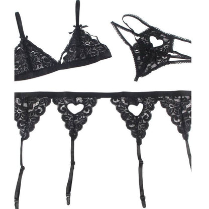 SUBBLIME - SET THREE PIECES SET BRA + GARTER BELT + THONG