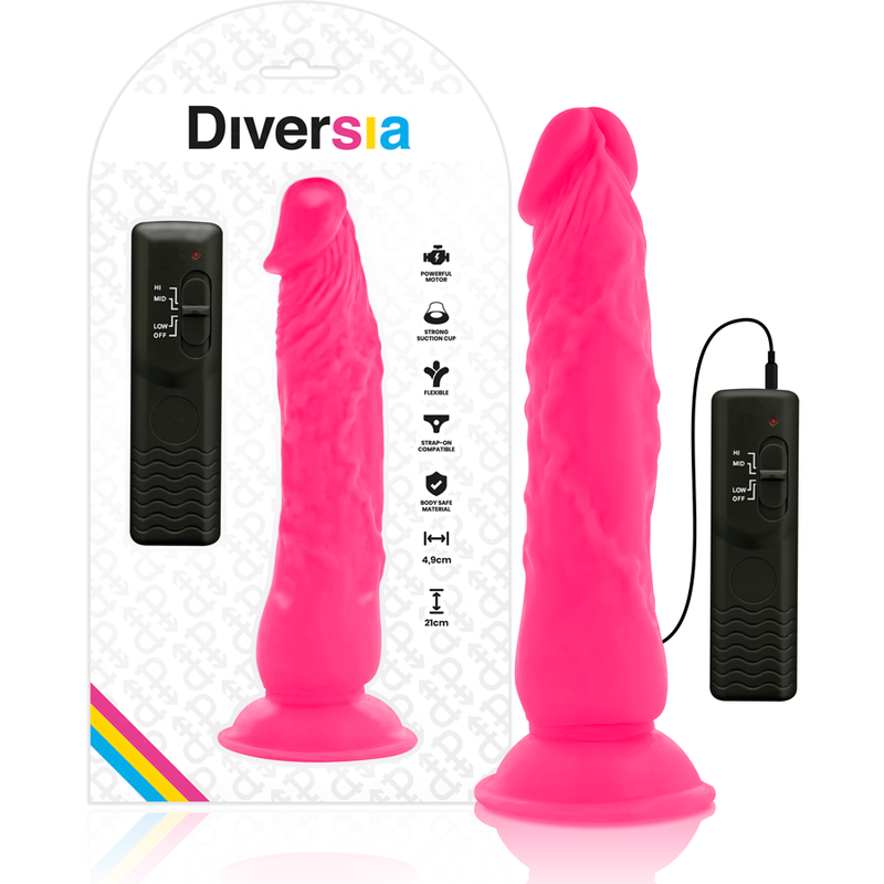 DIVERSIA - DILDO VIBRADOR FLEXIBLE ROSA 21 CM -Ø- 4.9 CM