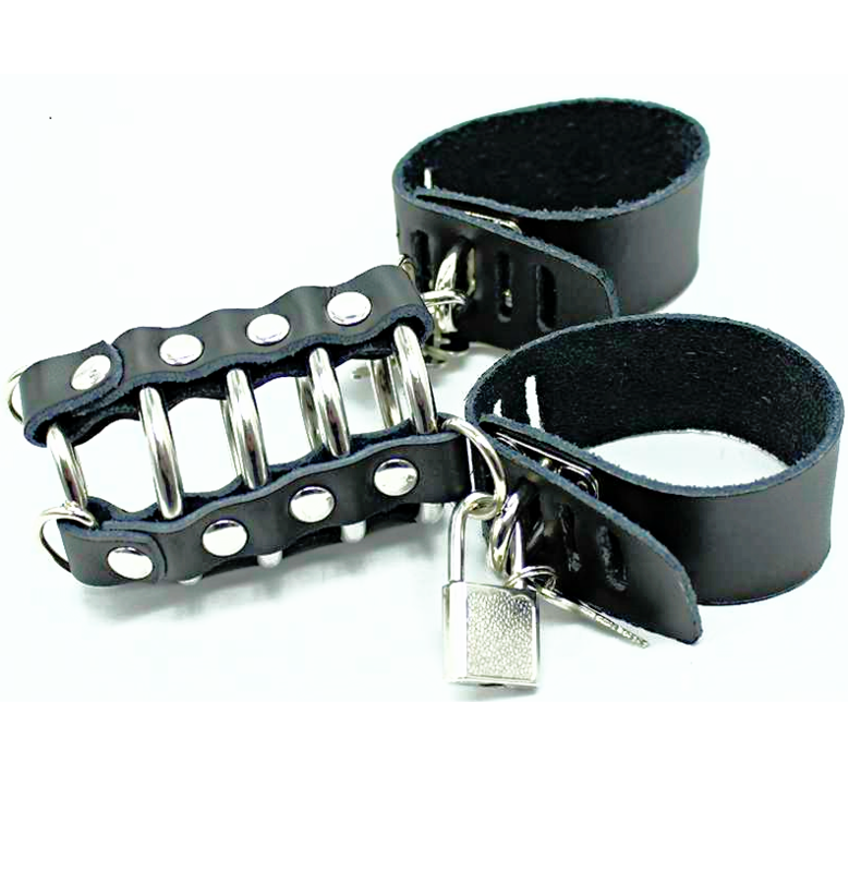 OHMAMA FETISH - CAGE DE PÉNIS AVEC ANNEAUX MÉTALLIQUES ET SANGLES EN CUIR