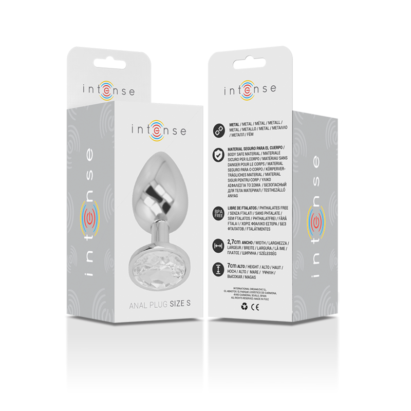 INTENSE - PLUG ANAL EN MÉTAL D'ALUMINIUM AVEC CRISTAL ARGENTÉ TAILLE S