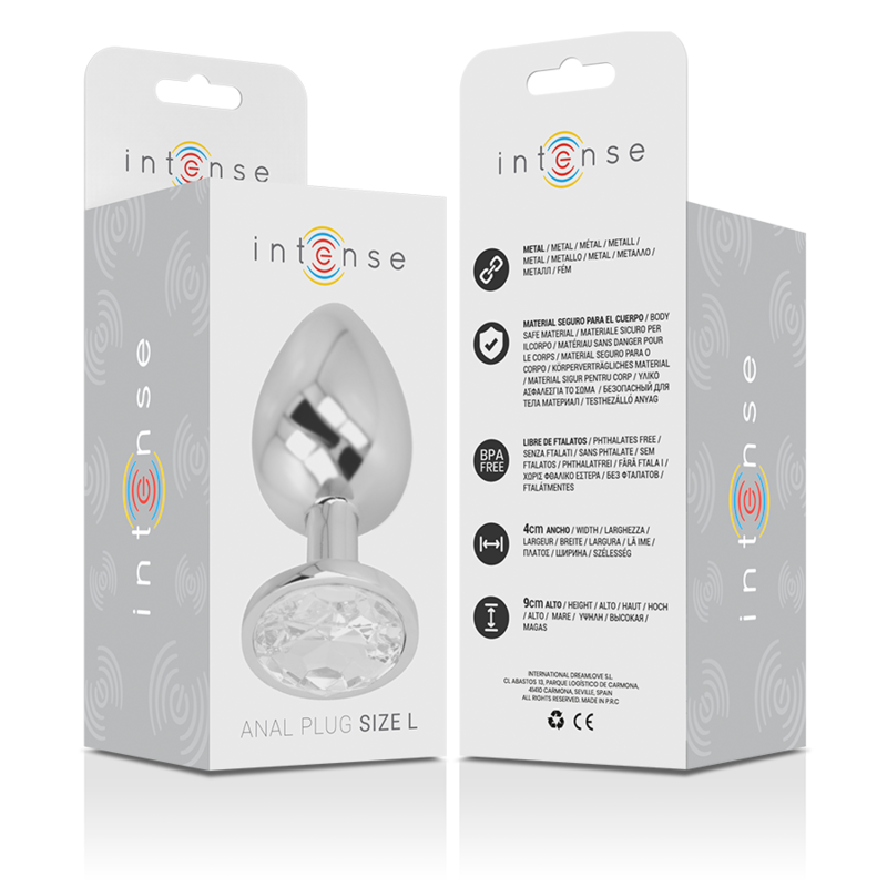 INTENSE - PLUG ANAL EN MÉTAL D'ALUMINIUM AVEC CRISTAL ARGENTÉ TAILLE L