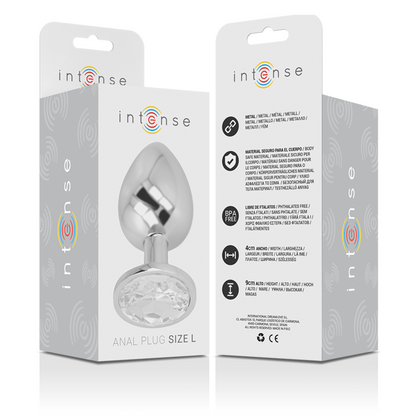 INTENSE - PLUG ANAL EN MÉTAL D'ALUMINIUM AVEC CRISTAL ARGENTÉ TAILLE L