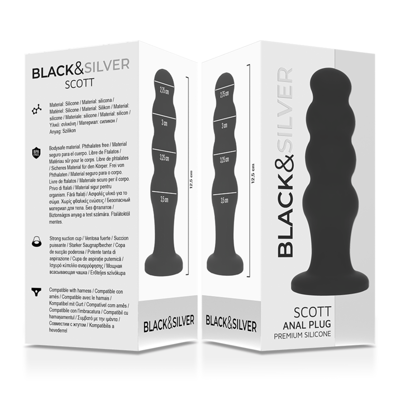 NEGRO Y PLATEADO - TAPÓN ANAL DE SILICONA PREMIUM SCOTT NEGRO