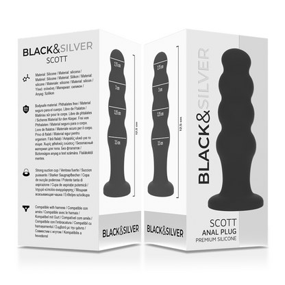 NEGRO Y PLATEADO - TAPÓN ANAL DE SILICONA PREMIUM SCOTT NEGRO