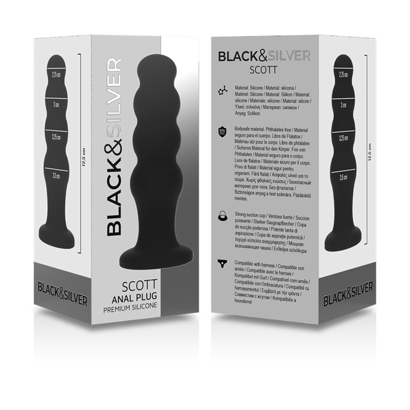 NEGRO Y PLATEADO - TAPÓN ANAL DE SILICONA PREMIUM SCOTT NEGRO