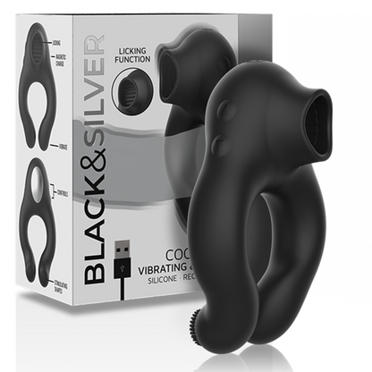 BLACK&SILVER - SILICONE VIBRATOR RING 3 MOTORS RECHARGEABLE BLACK