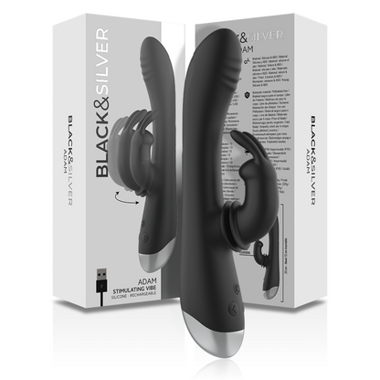BLACK&SILVER - ESTIMULADOR CONEJO DE SILICONA RECARGABLE DJ. ADAM NEGRO