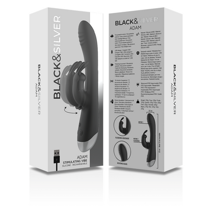 BLACK&SILVER - ESTIMULADOR CONEJO DE SILICONA RECARGABLE DJ. ADAM NEGRO