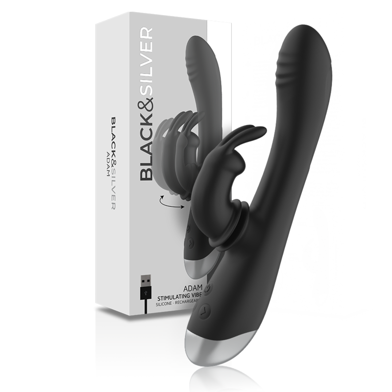 BLACK&SILVER - ESTIMULADOR CONEJO DE SILICONA RECARGABLE DJ. ADAM NEGRO