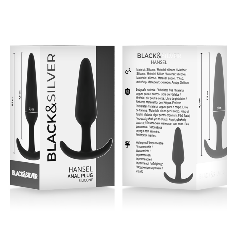NEGRO Y PLATEADO - PLUG ANAL DE SILICONA HANSEL CON ASA PEQUEÑA