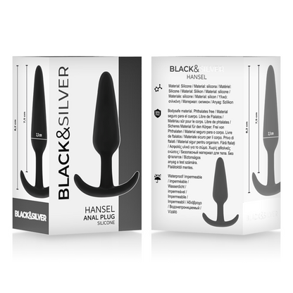 NEGRO Y PLATEADO - PLUG ANAL DE SILICONA HANSEL CON ASA PEQUEÑA