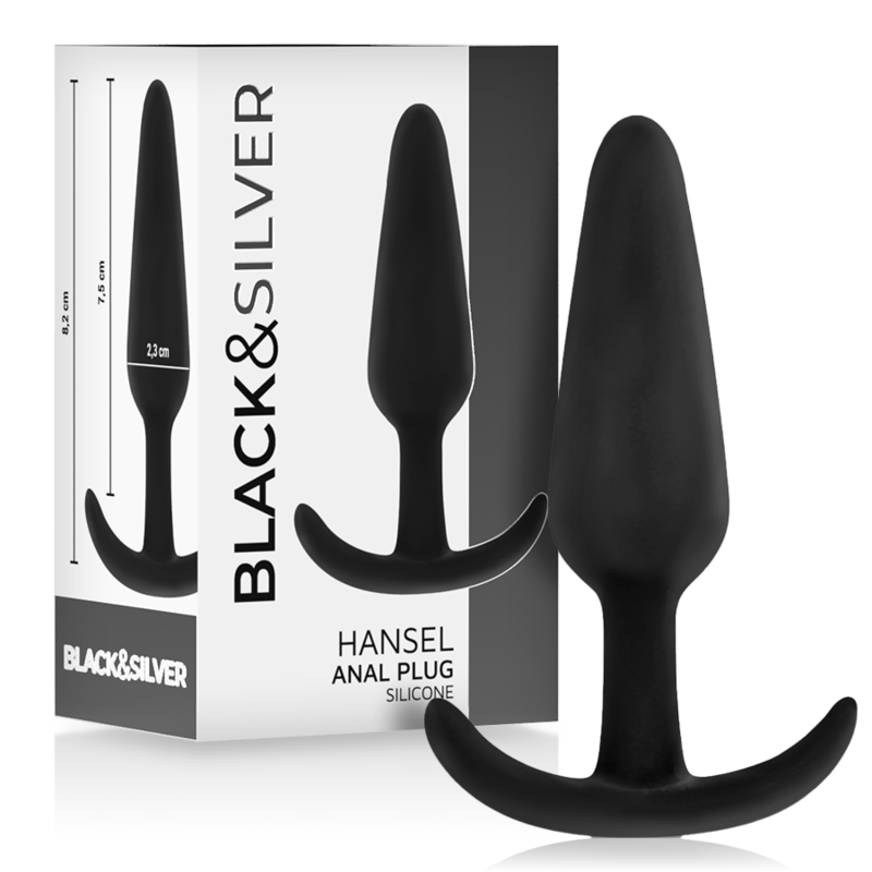 NEGRO Y PLATEADO - PLUG ANAL DE SILICONA HANSEL CON ASA PEQUEÑA