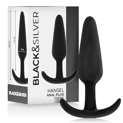 NEGRO Y PLATEADO - PLUG ANAL DE SILICONA HANSEL CON ASA PEQUEÑA
