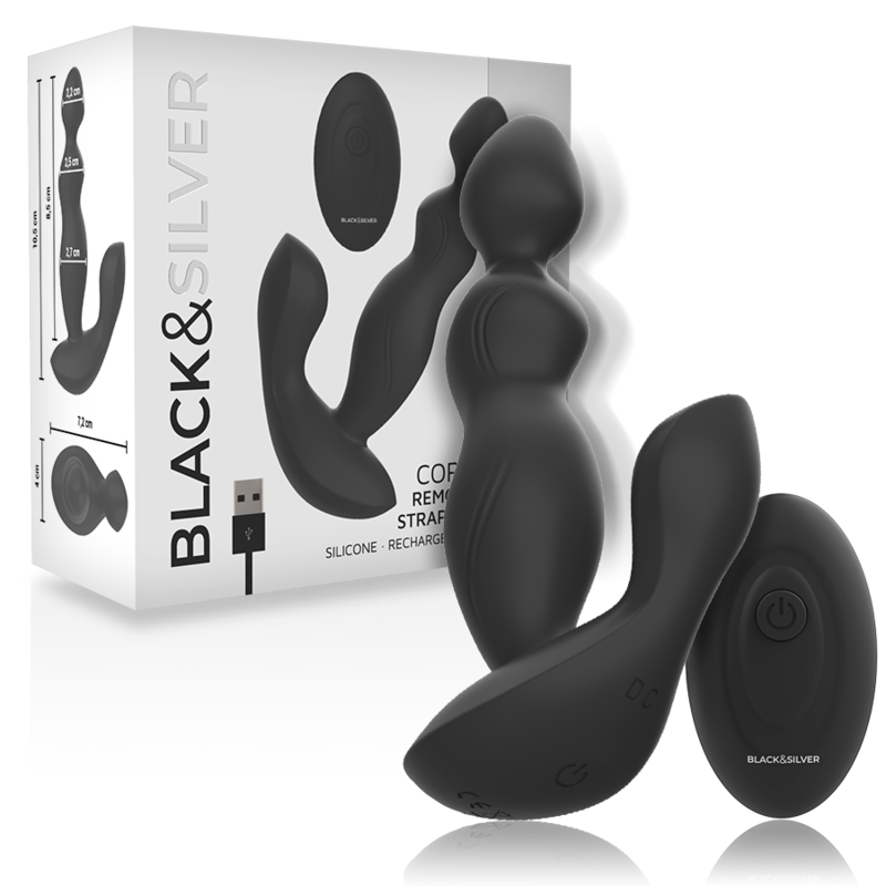 NEGRO Y PLATA - TAPÓN ANAL CORA DE SILICONA CON CONTROL REMOTO