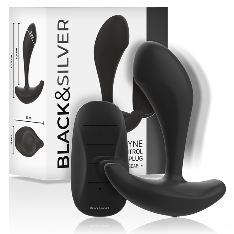 NOIR ET ARGENT - PLUG ANAL EN SILICONE AVEC TÉLÉCOMMANDE DWAYNE