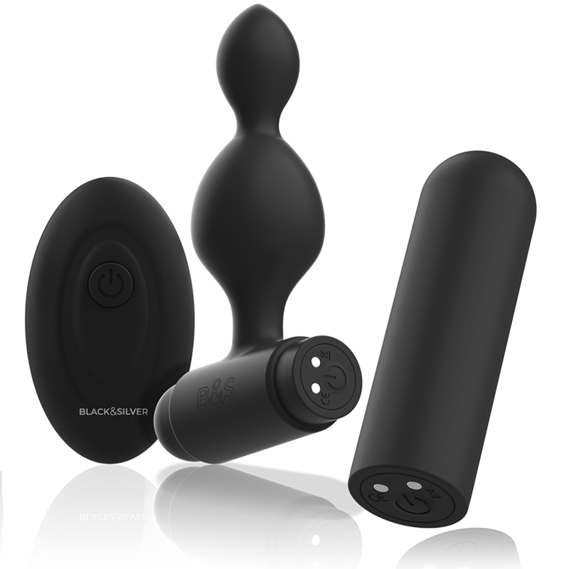 NEGRO Y PLATEADO - TUCKER SMALL SILICONE ANAL PLUG REMOTE CONTROL